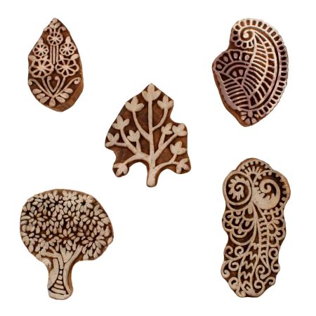 Set of 5 Piece New Mix Wooden Printing Blocks